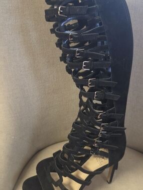 Vince Camuto Black Multi-Buckle Gladiator Knee-High Heels